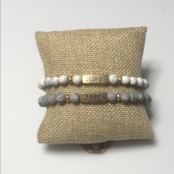 Grey & white Love & Hope Bracelet set - Picture 2 of 8